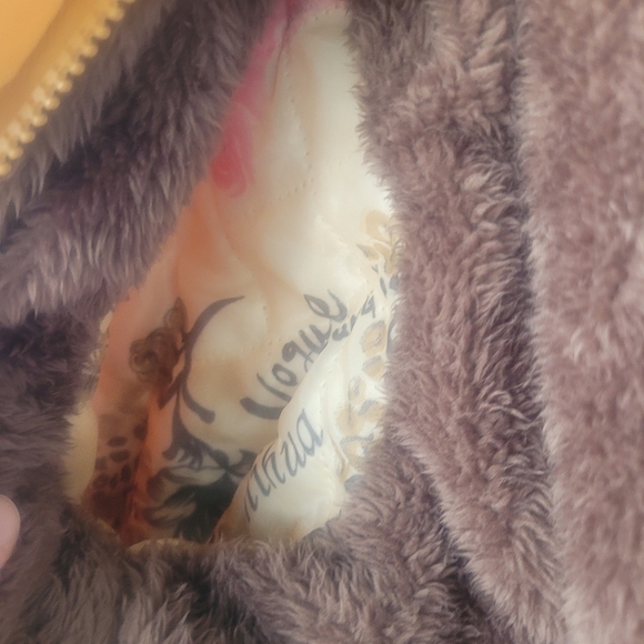 Faux Fur Lined Jacket Mustard Yellow, Hooded, Full Zip - Picture 6 of 9